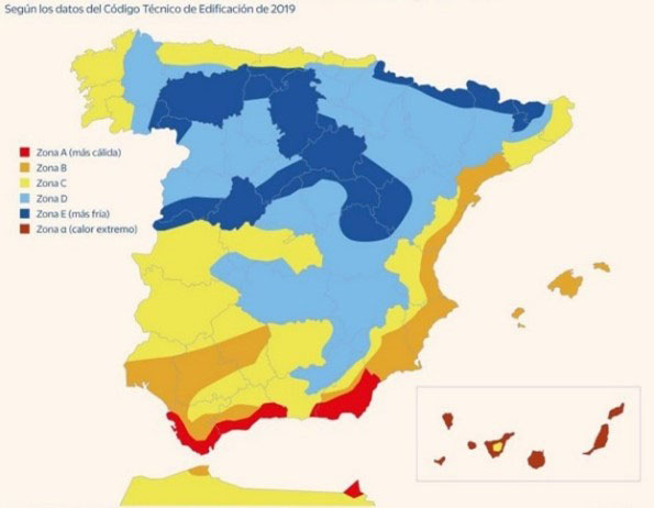 Zonas climáticas según el Código Técnico de la Edificación de 2019