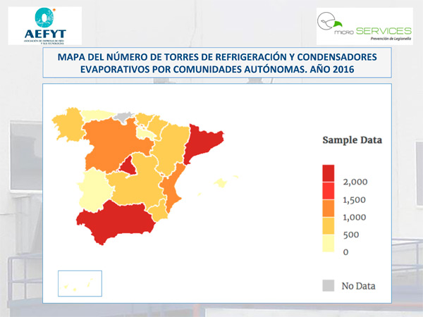 Mapa de torres de refrigeración y condensadores evaporativos por CCAA