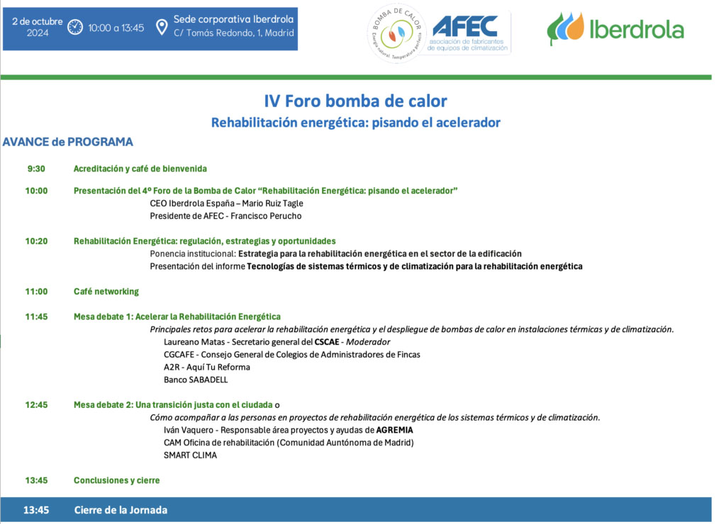 Inscripciones al IV Foro Bomba de Calor en Madrid