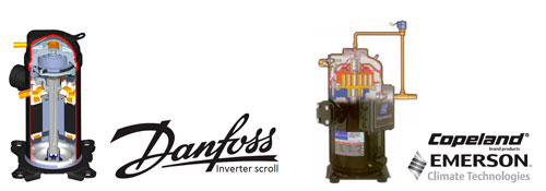 Compresores Danfoss Inverter scroll y Copeland digital scroll presentes en las unidades de alta eficiencia
