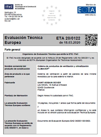 Certificado del marcado CE de CLIMAVER