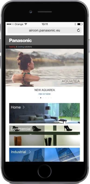 Versión móvil de la nueva web de Panasonic